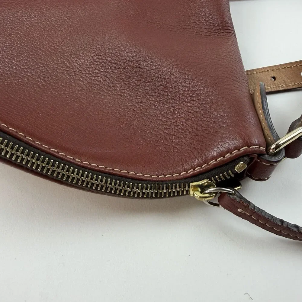 Dooney & Bourke Pebble Leather Large East/West Sac Cognac Brown Slouchy Hobo